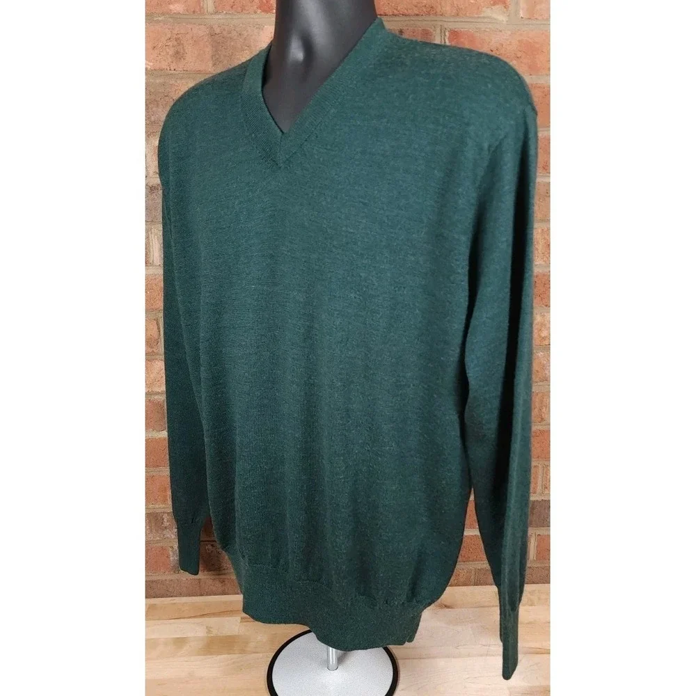 Orvis Mens VNeck Merino Wool V-Neck Pullover Sweater Size XL‎ Green